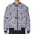 Colorful Medical Pattern Print Zip Sleeve Bomber Jacket