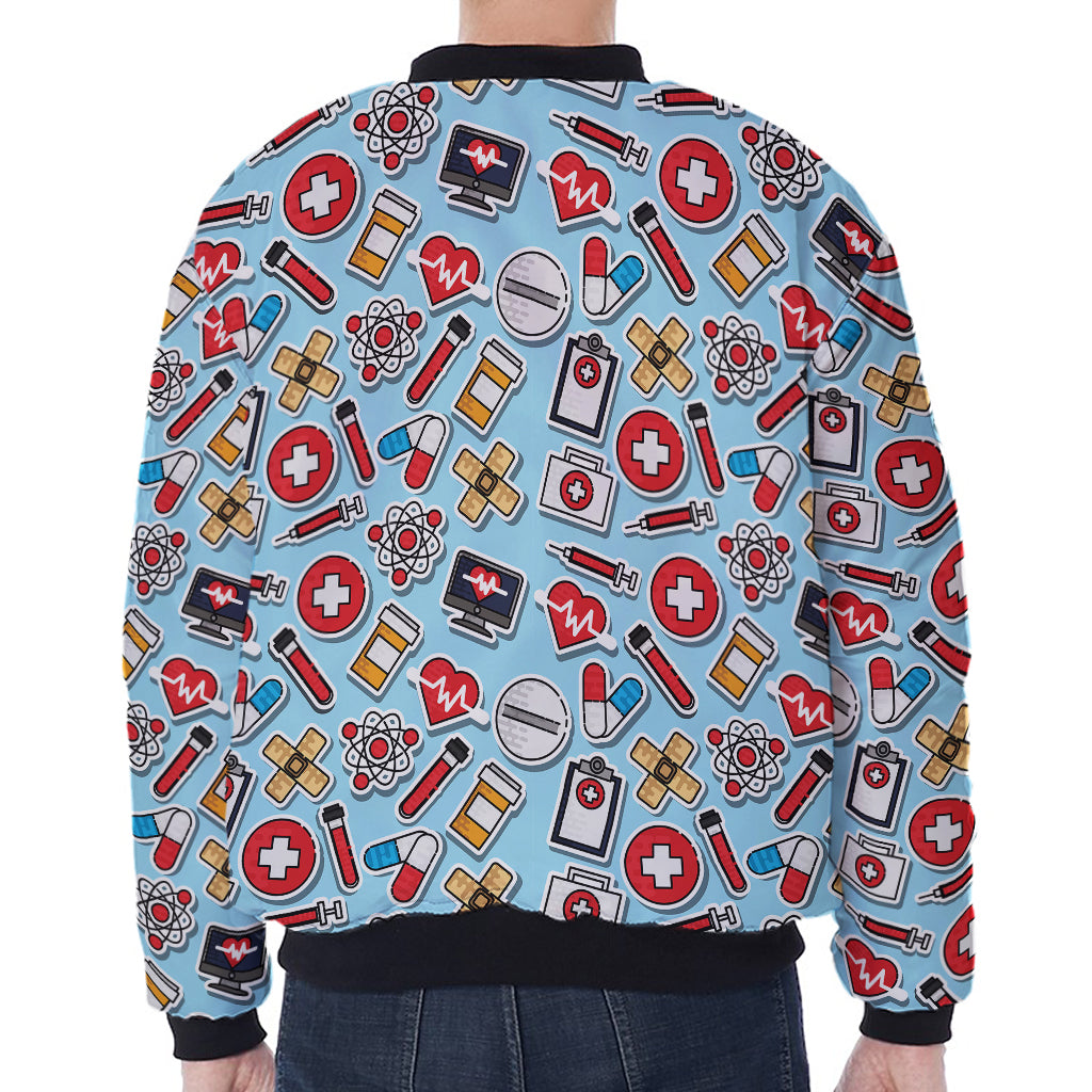 Colorful Medical Pattern Print Zip Sleeve Bomber Jacket