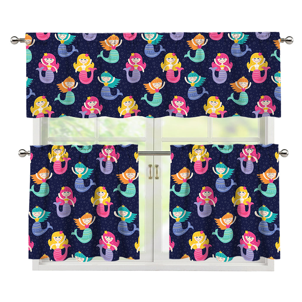 Colorful Mermaid Pattern Print 3 Piece Kitchen Curtains