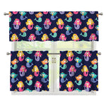 Colorful Mermaid Pattern Print 3 Piece Kitchen Curtains