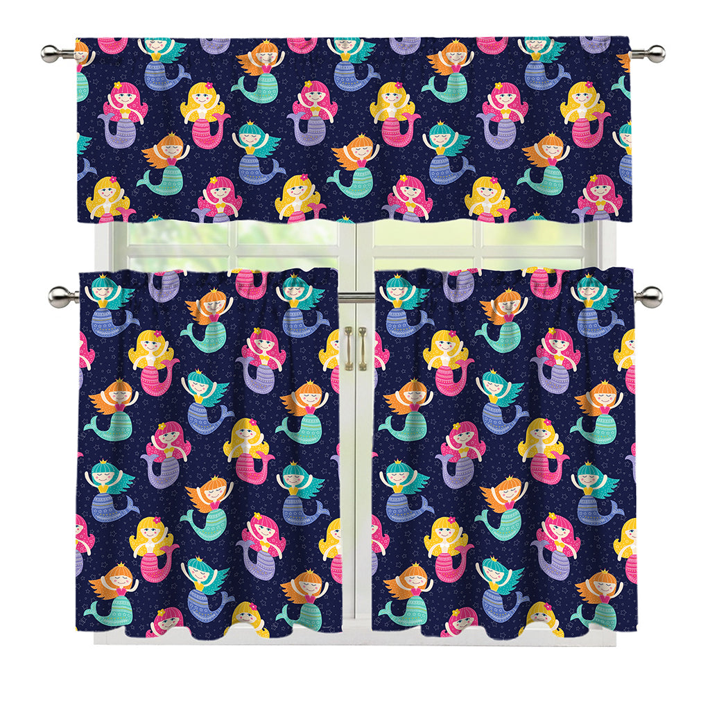 Colorful Mermaid Pattern Print 3 Piece Kitchen Curtains