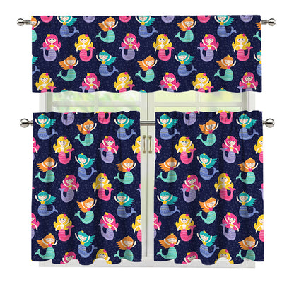 Colorful Mermaid Pattern Print 3 Piece Kitchen Curtains