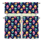 Colorful Mermaid Pattern Print 3 Piece Kitchen Curtains