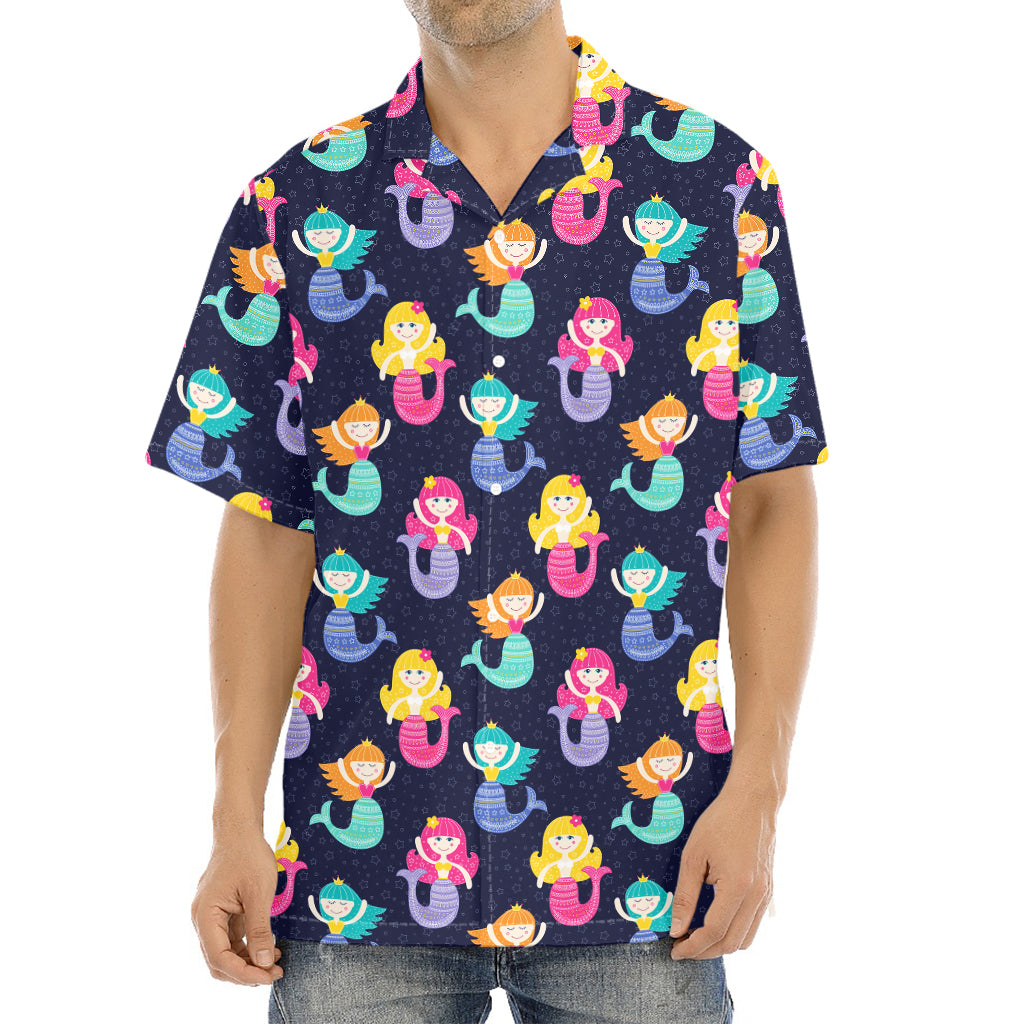 Colorful Mermaid Pattern Print Aloha Shirt