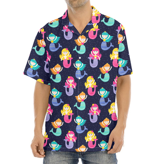 Colorful Mermaid Pattern Print Aloha Shirt