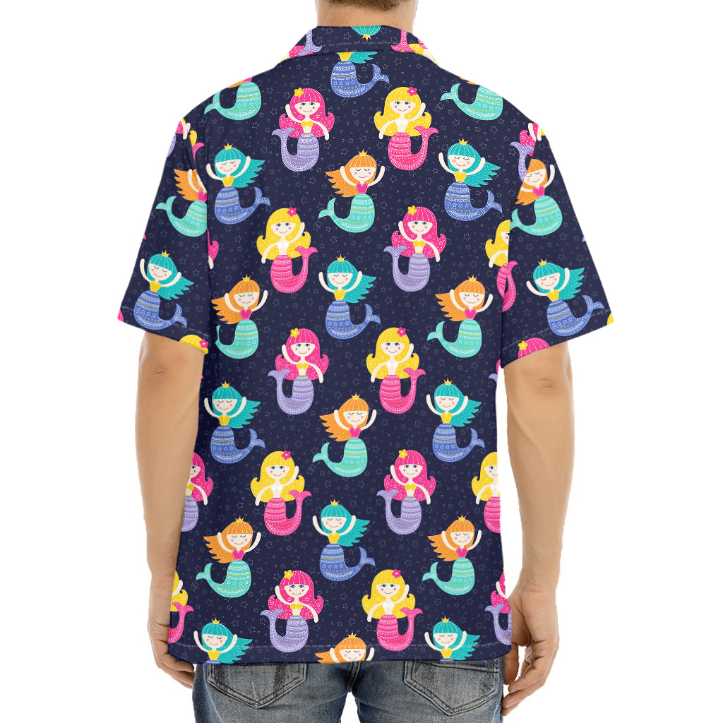 Colorful Mermaid Pattern Print Aloha Shirt