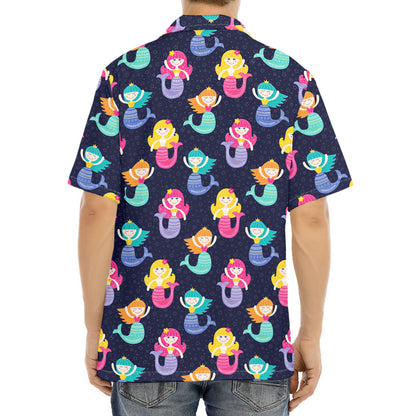 Colorful Mermaid Pattern Print Aloha Shirt