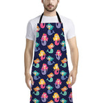 Colorful Mermaid Pattern Print Bib Apron With Pocket