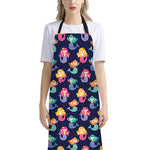 Colorful Mermaid Pattern Print Bib Apron With Pocket