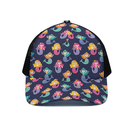 Colorful Mermaid Pattern Print Black Mesh Trucker Cap