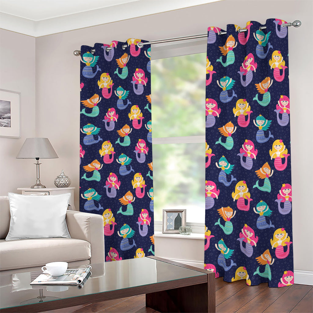 Colorful Mermaid Pattern Print Blackout Grommet Curtains