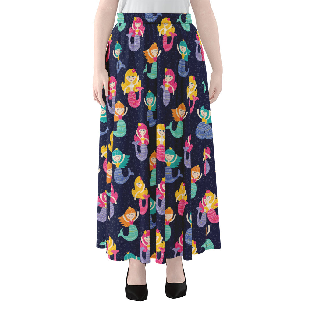 Colorful Mermaid Pattern Print Chiffon Maxi Skirt
