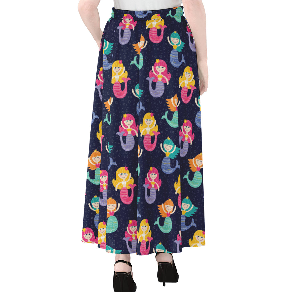 Colorful Mermaid Pattern Print Chiffon Maxi Skirt