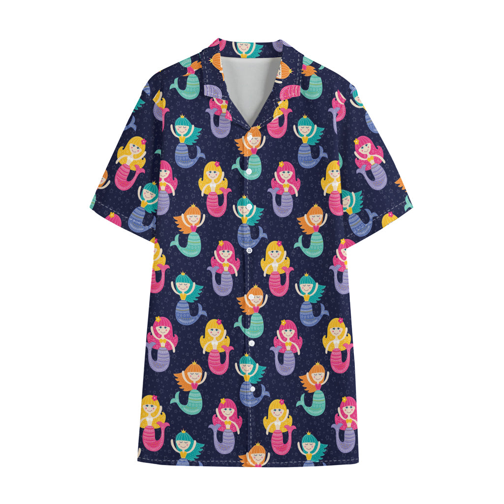 Colorful Mermaid Pattern Print Cotton Hawaiian Shirt