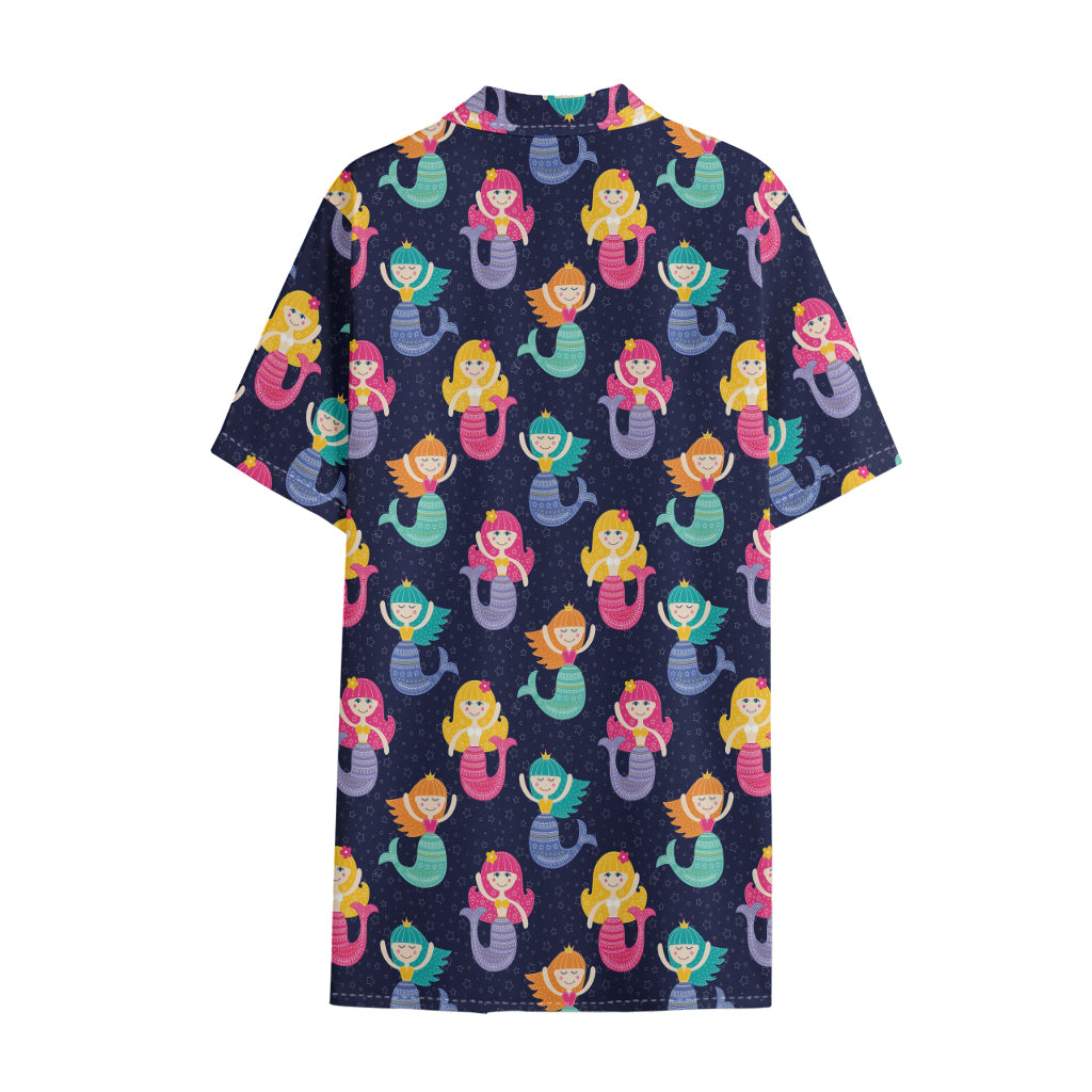 Colorful Mermaid Pattern Print Cotton Hawaiian Shirt