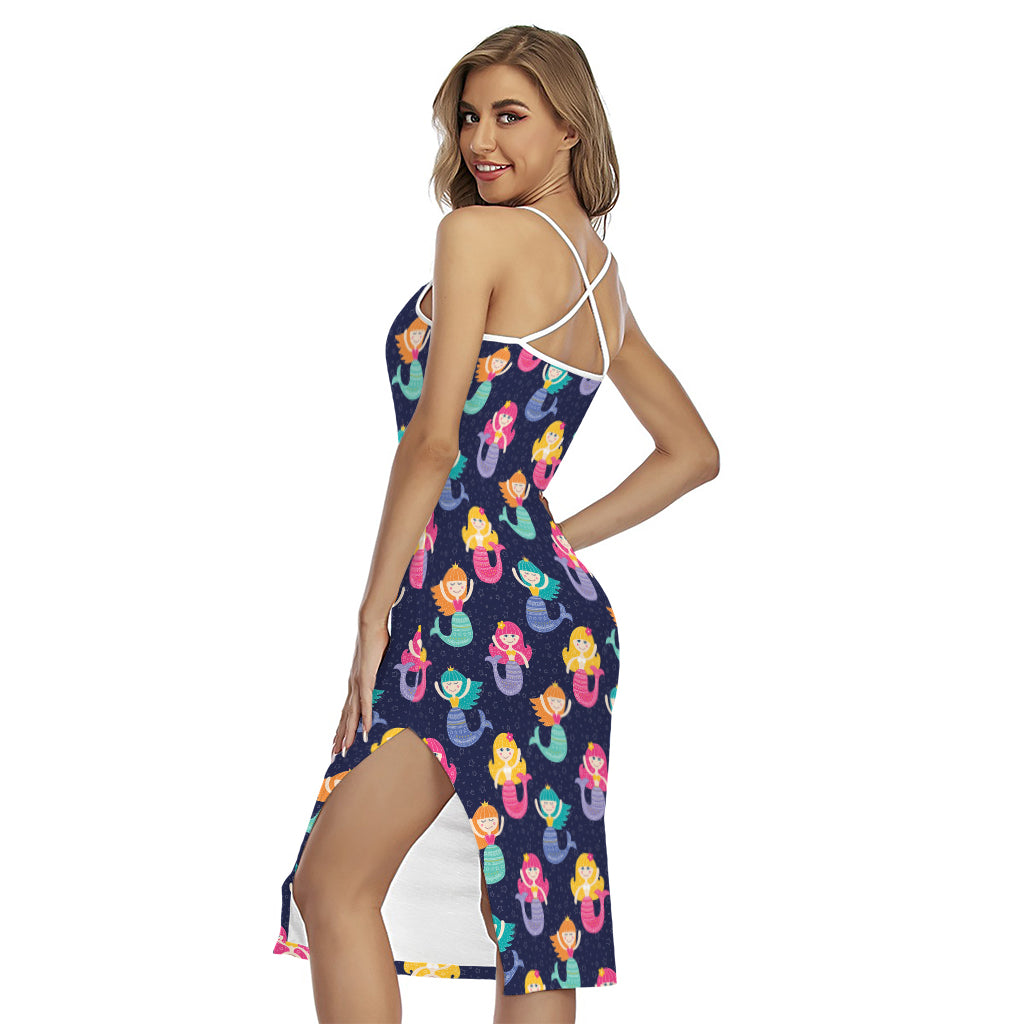 Colorful Mermaid Pattern Print Cross Back Cami Dress