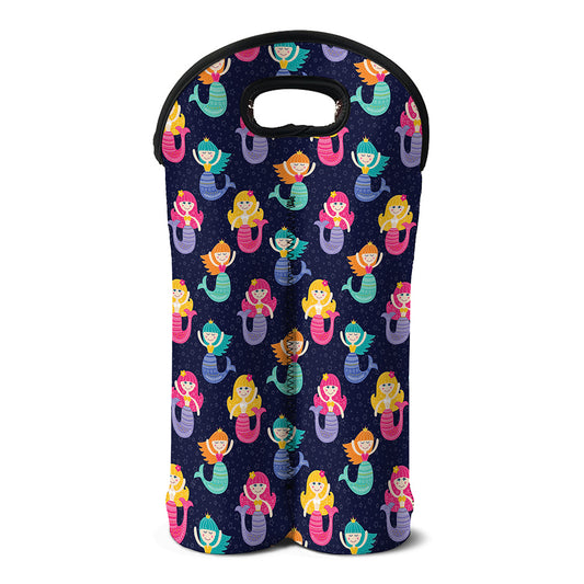 Colorful Mermaid Pattern Print Double Neoprene Wine Tote