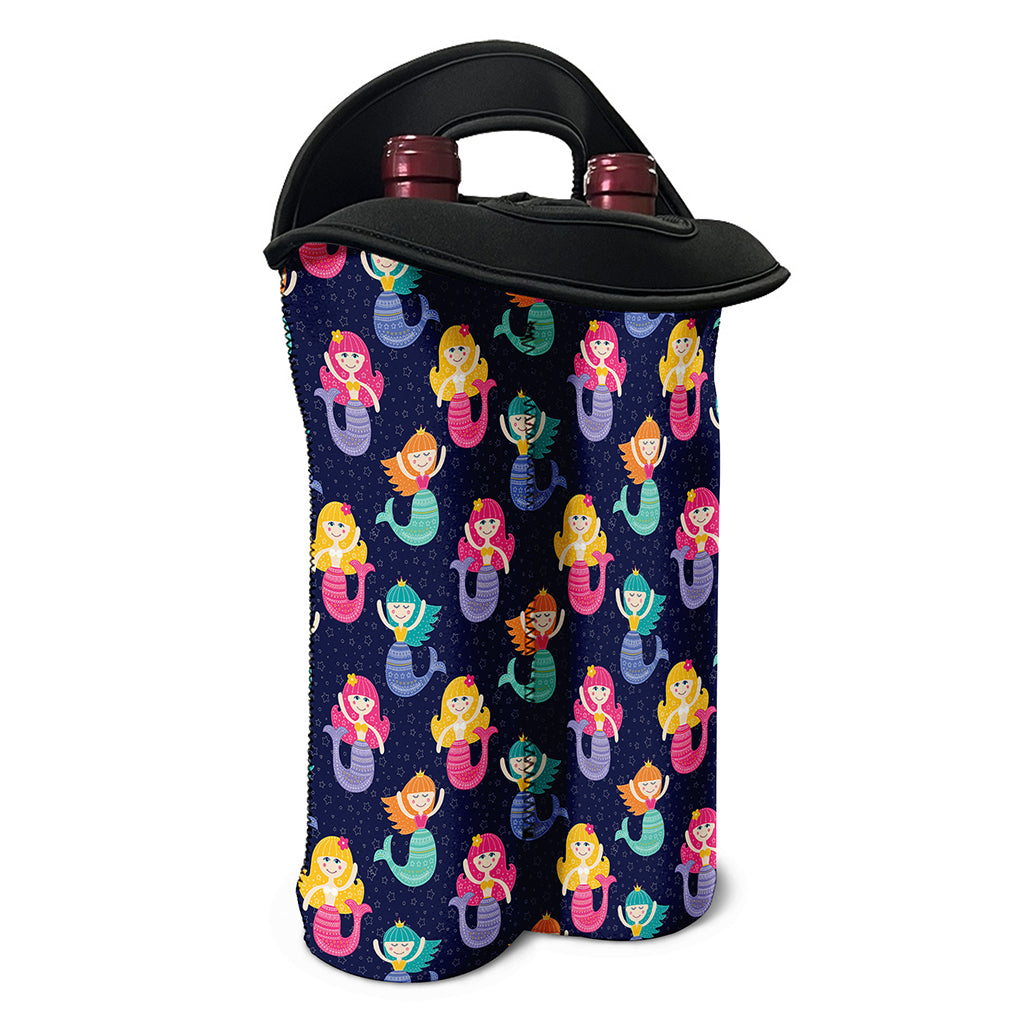 Colorful Mermaid Pattern Print Double Neoprene Wine Tote