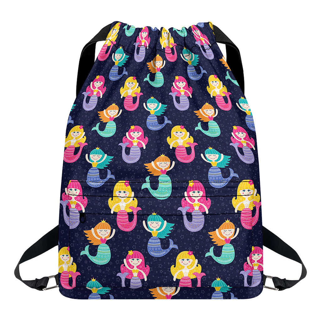 Colorful Mermaid Pattern Print Drawstring Backpack