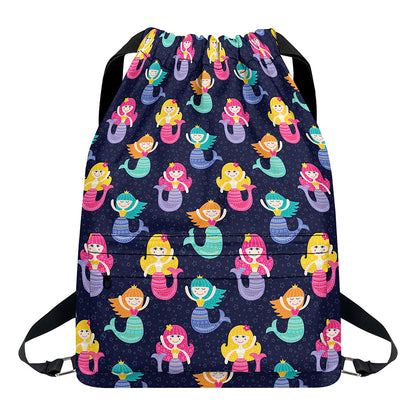 Colorful Mermaid Pattern Print Drawstring Backpack