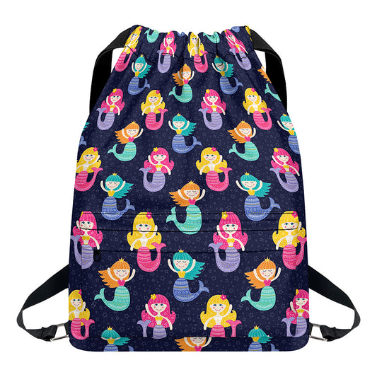 Colorful Mermaid Pattern Print Drawstring Backpack