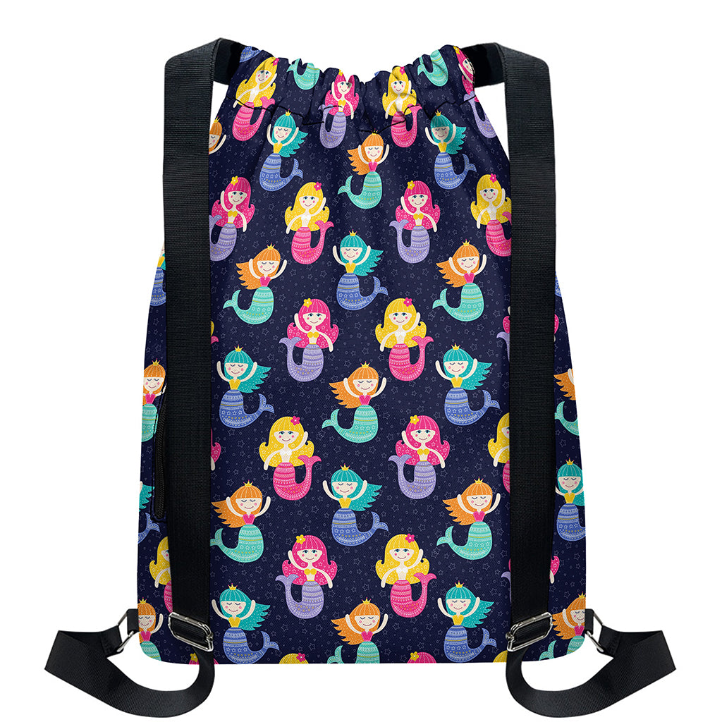Colorful Mermaid Pattern Print Drawstring Backpack