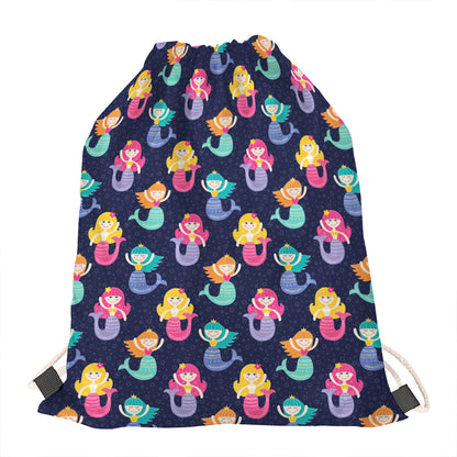 Colorful Mermaid Pattern Print Drawstring Bag