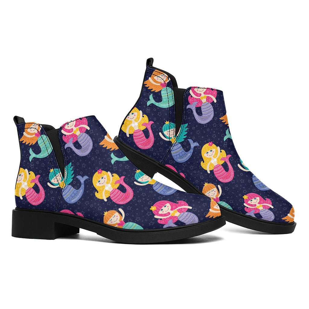 Colorful Mermaid Pattern Print Flat Ankle Boots