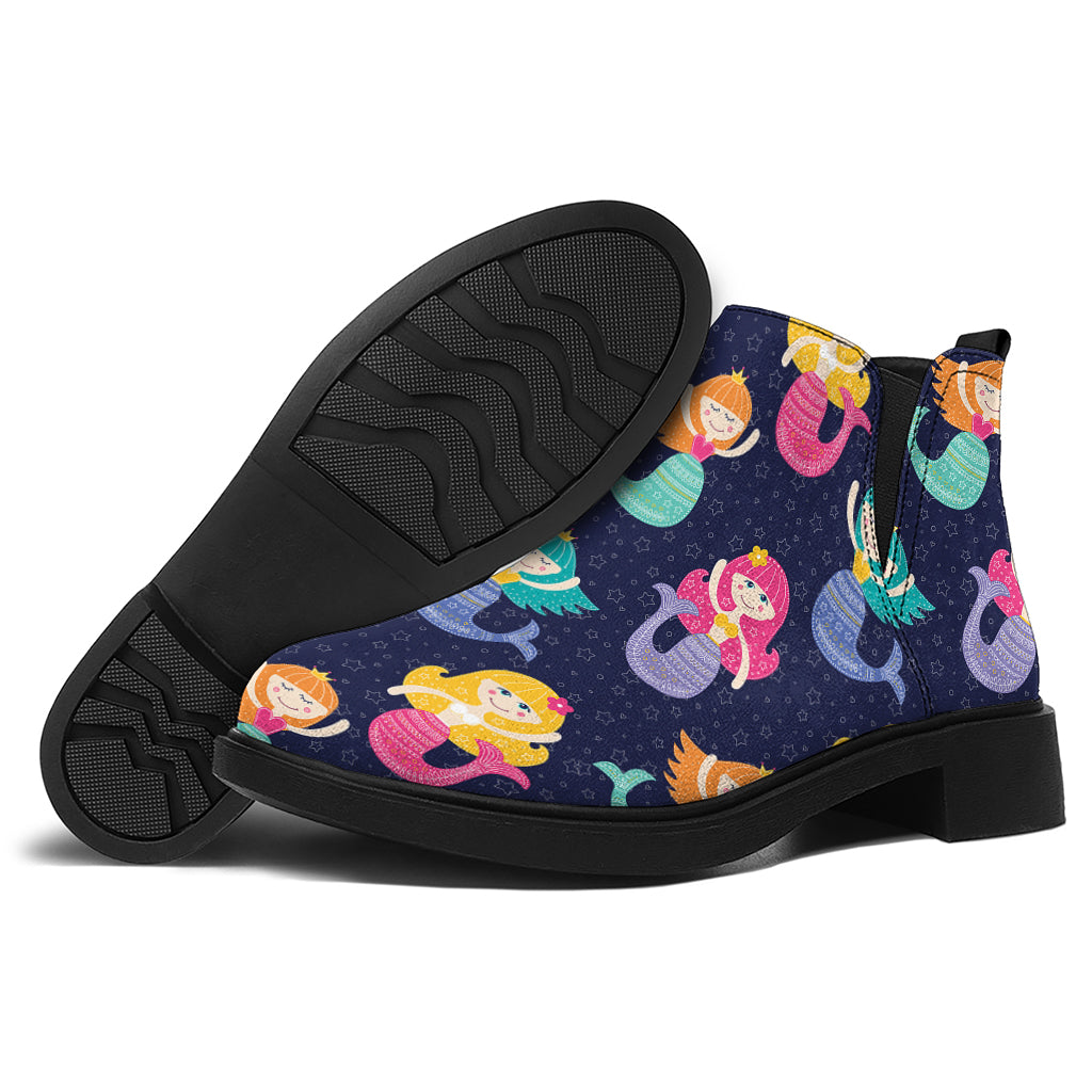 Colorful Mermaid Pattern Print Flat Ankle Boots