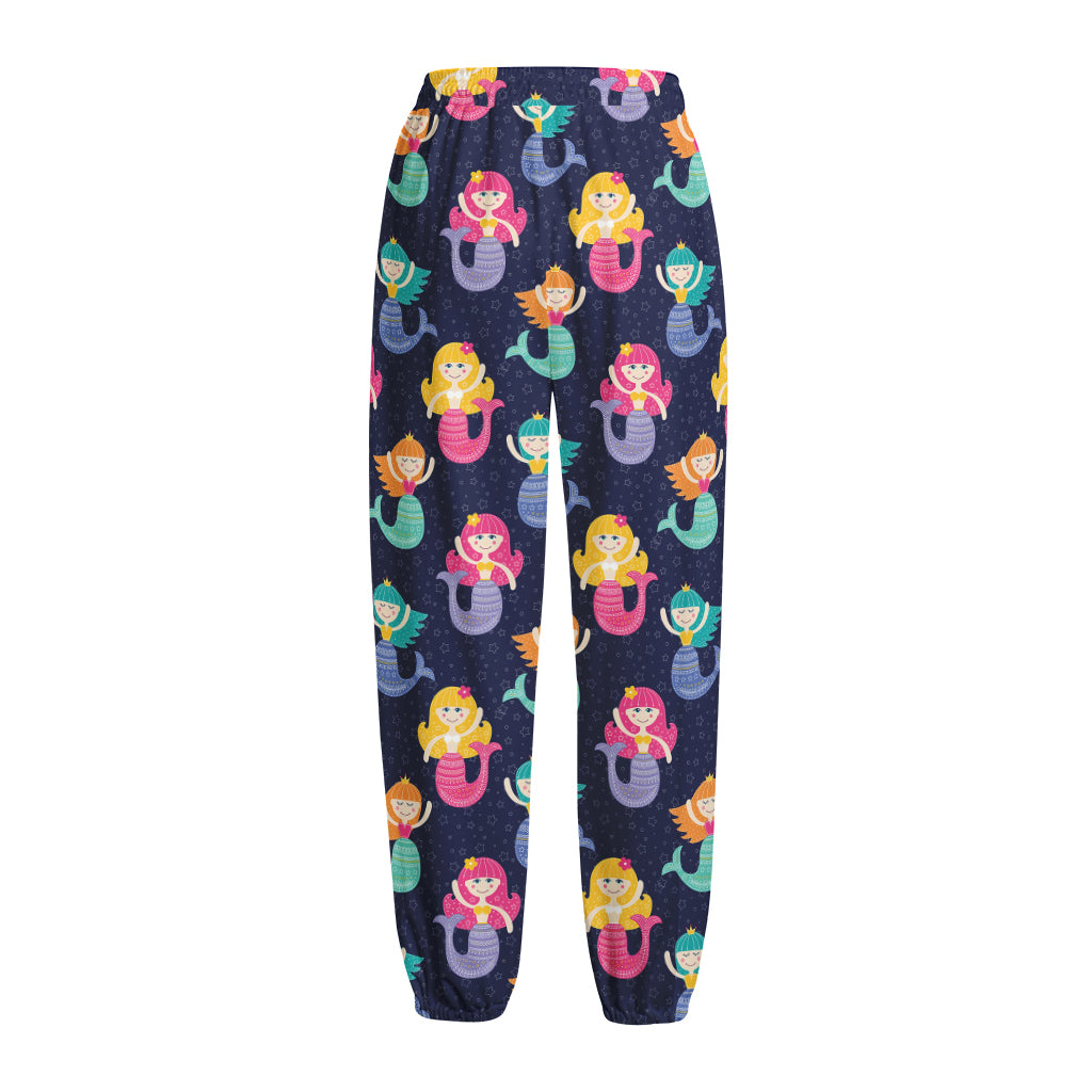 Colorful Mermaid Pattern Print Fleece Lined Knit Pants