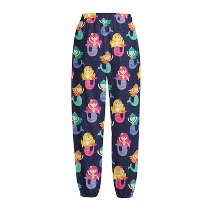 Colorful Mermaid Pattern Print Fleece Lined Knit Pants
