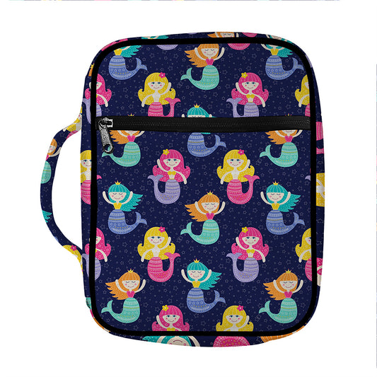 Colorful Mermaid Pattern Print Front Pocket Bible Bag