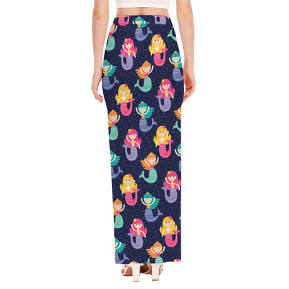 Colorful Mermaid Pattern Print High Slit Maxi Skirt
