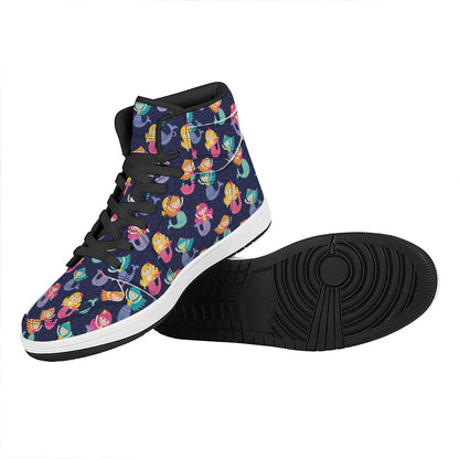 Colorful Mermaid Pattern Print High Top Leather Sneakers
