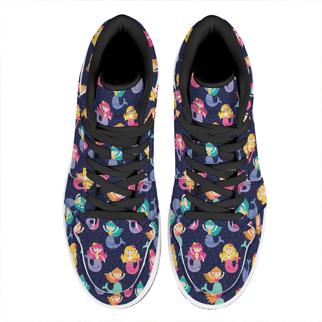 Colorful Mermaid Pattern Print High Top Leather Sneakers