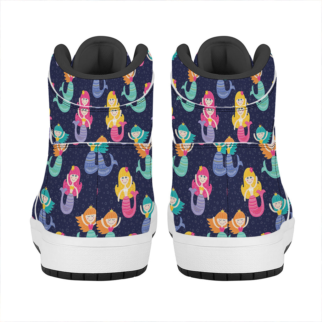 Colorful Mermaid Pattern Print High Top Leather Sneakers