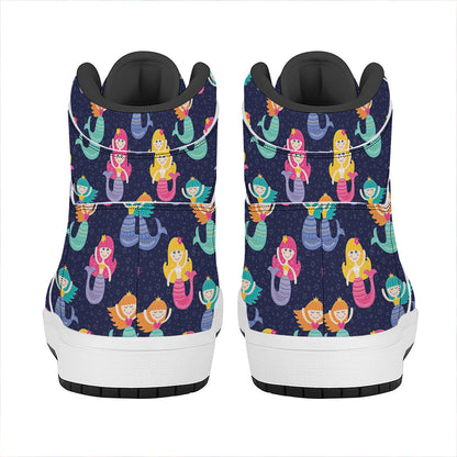 Colorful Mermaid Pattern Print High Top Leather Sneakers