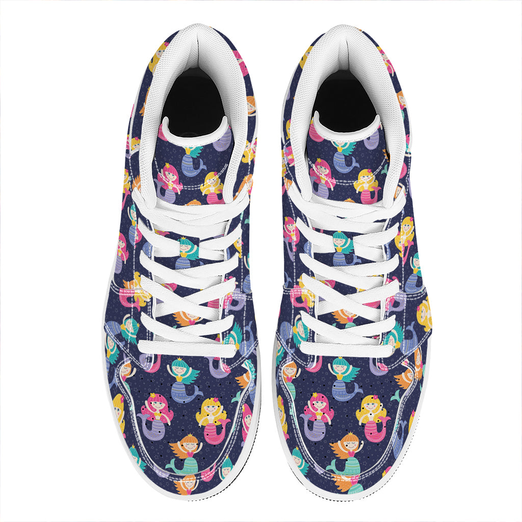 Colorful Mermaid Pattern Print High Top Leather Sneakers