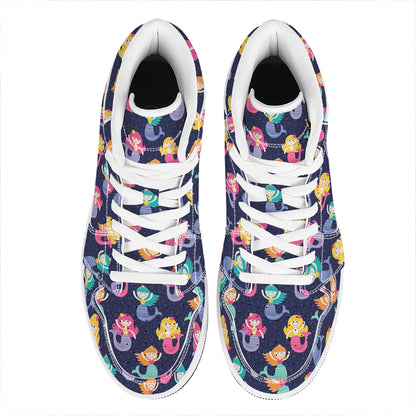 Colorful Mermaid Pattern Print High Top Leather Sneakers