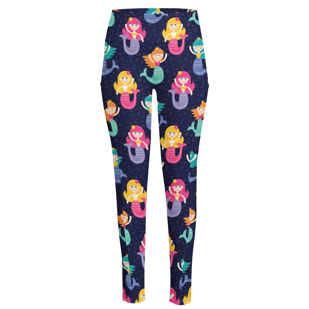 Colorful Mermaid Pattern Print High-Waisted Pocket Leggings