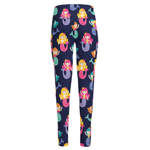 Colorful Mermaid Pattern Print High-Waisted Pocket Leggings