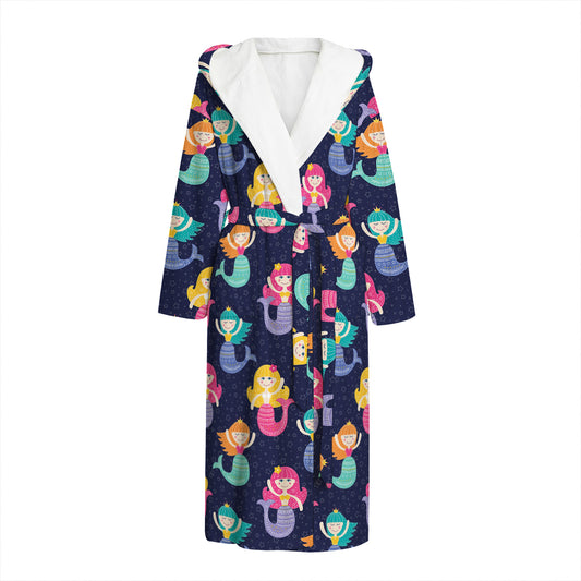 Colorful Mermaid Pattern Print Hooded Bathrobe