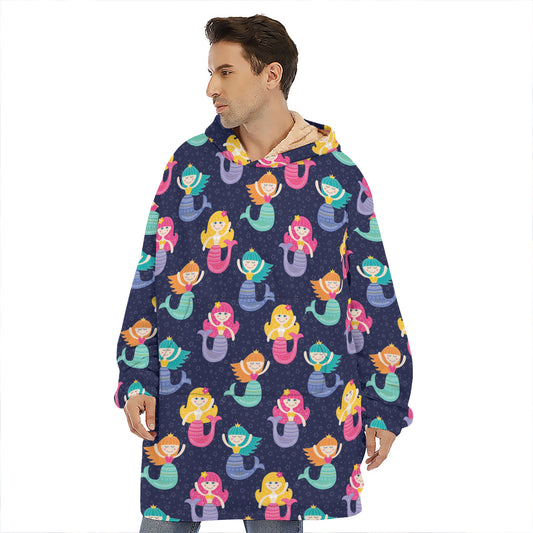 Colorful Mermaid Pattern Print Hoodie Blanket