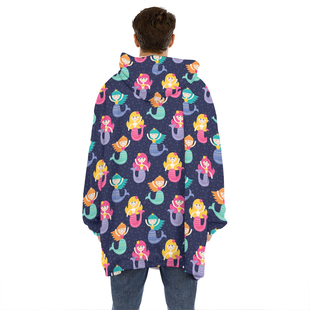 Colorful Mermaid Pattern Print Hoodie Blanket