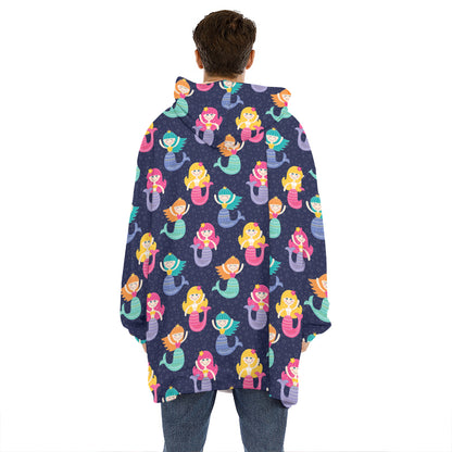 Colorful Mermaid Pattern Print Hoodie Blanket