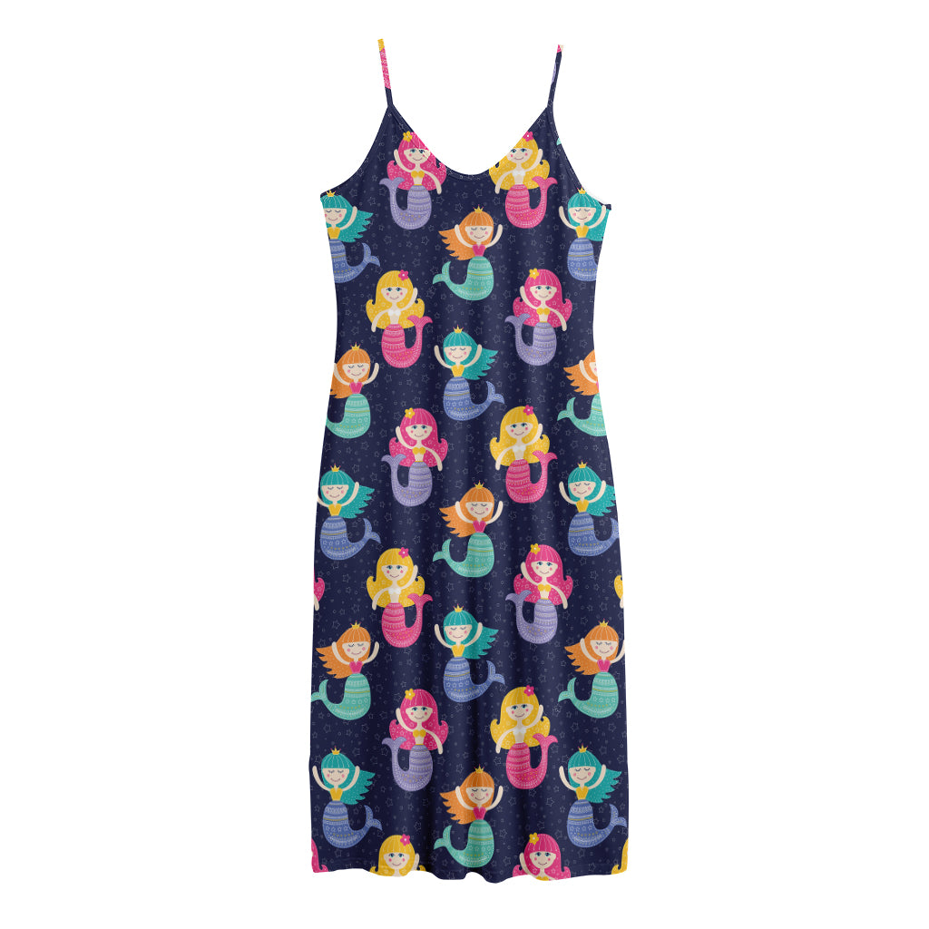 Colorful Mermaid Pattern Print Jersey Midi Cami Dress