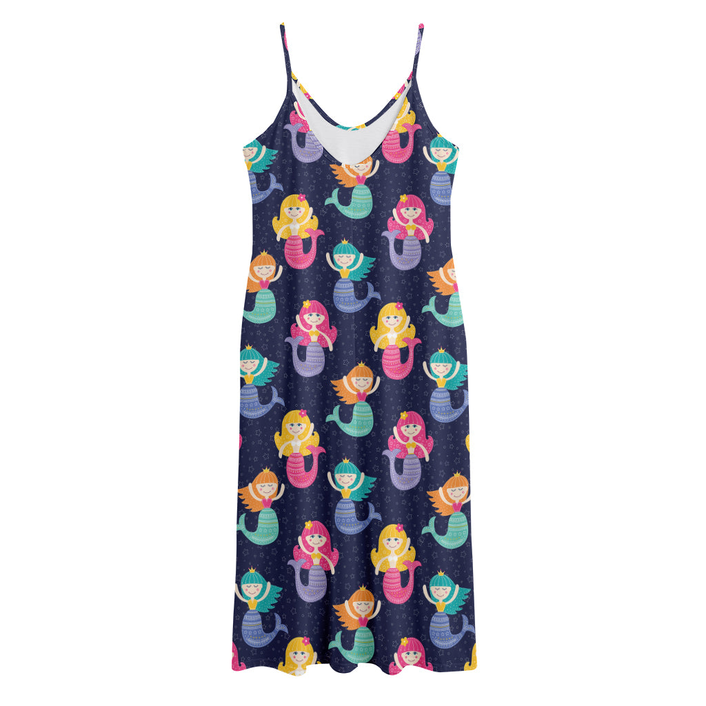Colorful Mermaid Pattern Print Jersey Midi Cami Dress