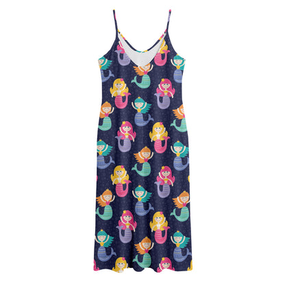 Colorful Mermaid Pattern Print Jersey Midi Cami Dress