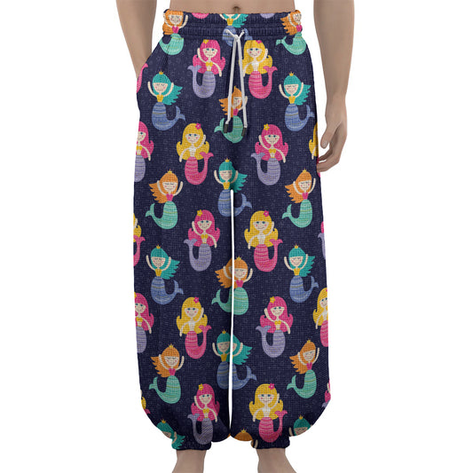 Colorful Mermaid Pattern Print Lantern Pants