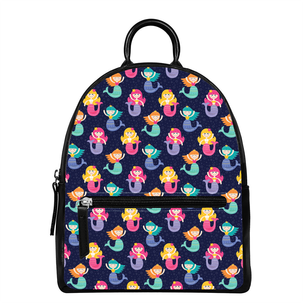 Colorful Mermaid Pattern Print Leather Backpack
